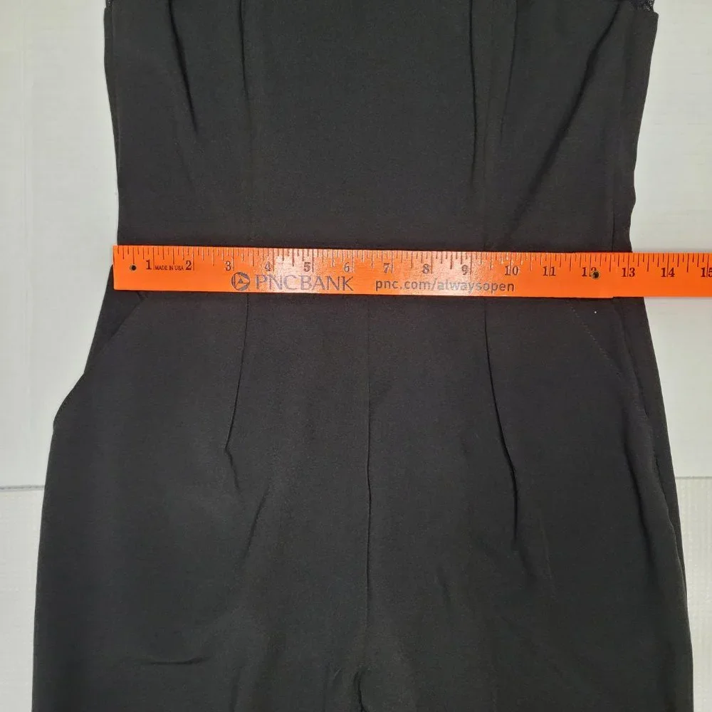 Nwt XOXO Jumpsuit Womens Black With Silver Beading Neckline Small Straight Leg - Picture 10 of 13